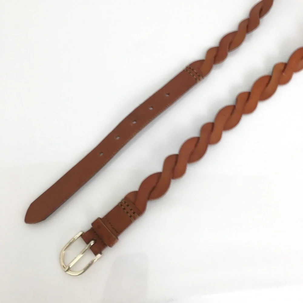 Women’s Thin Brown Twisted Braided Leather Belt Preppy
